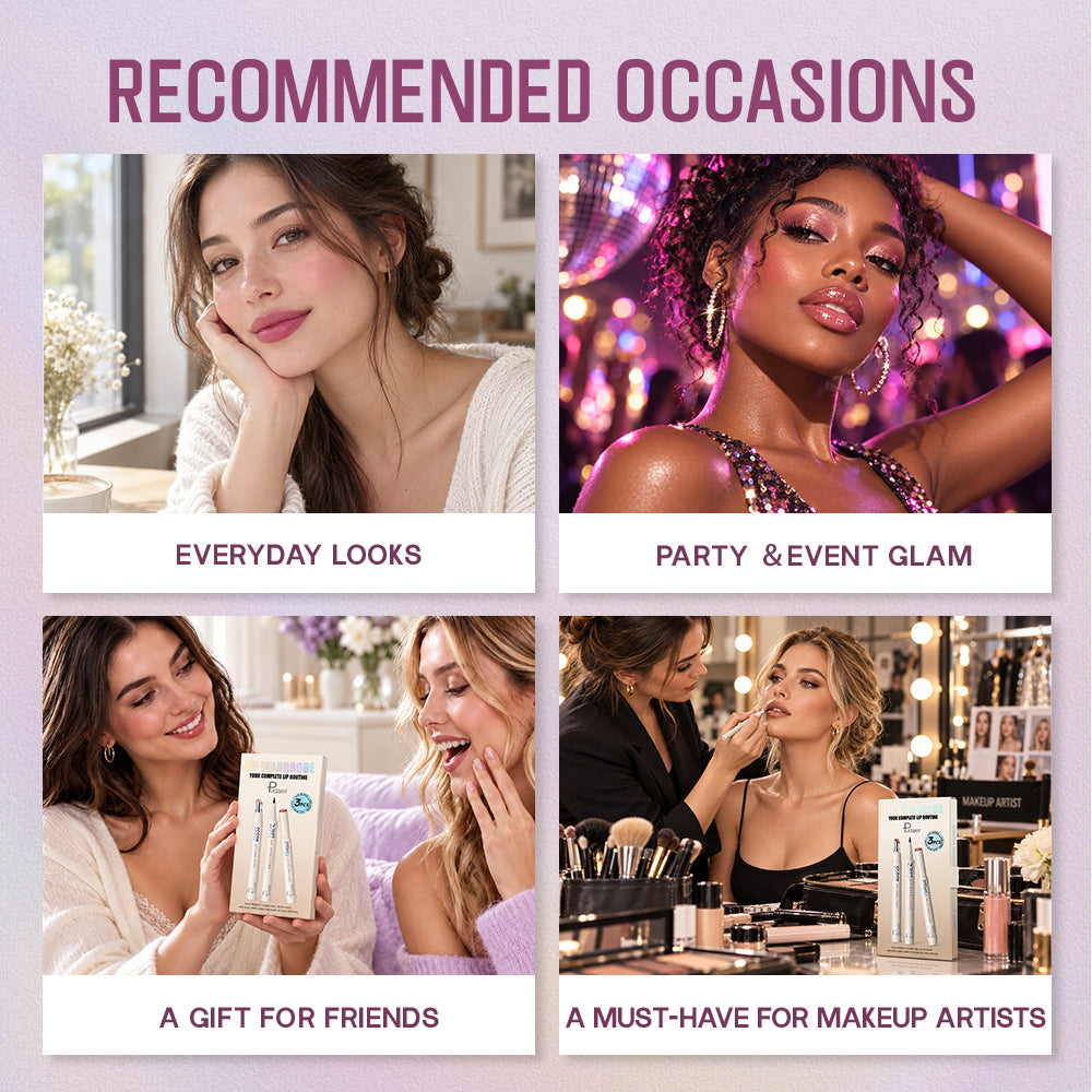 Four occasion styles featuring Pudaier lip makeup looks   