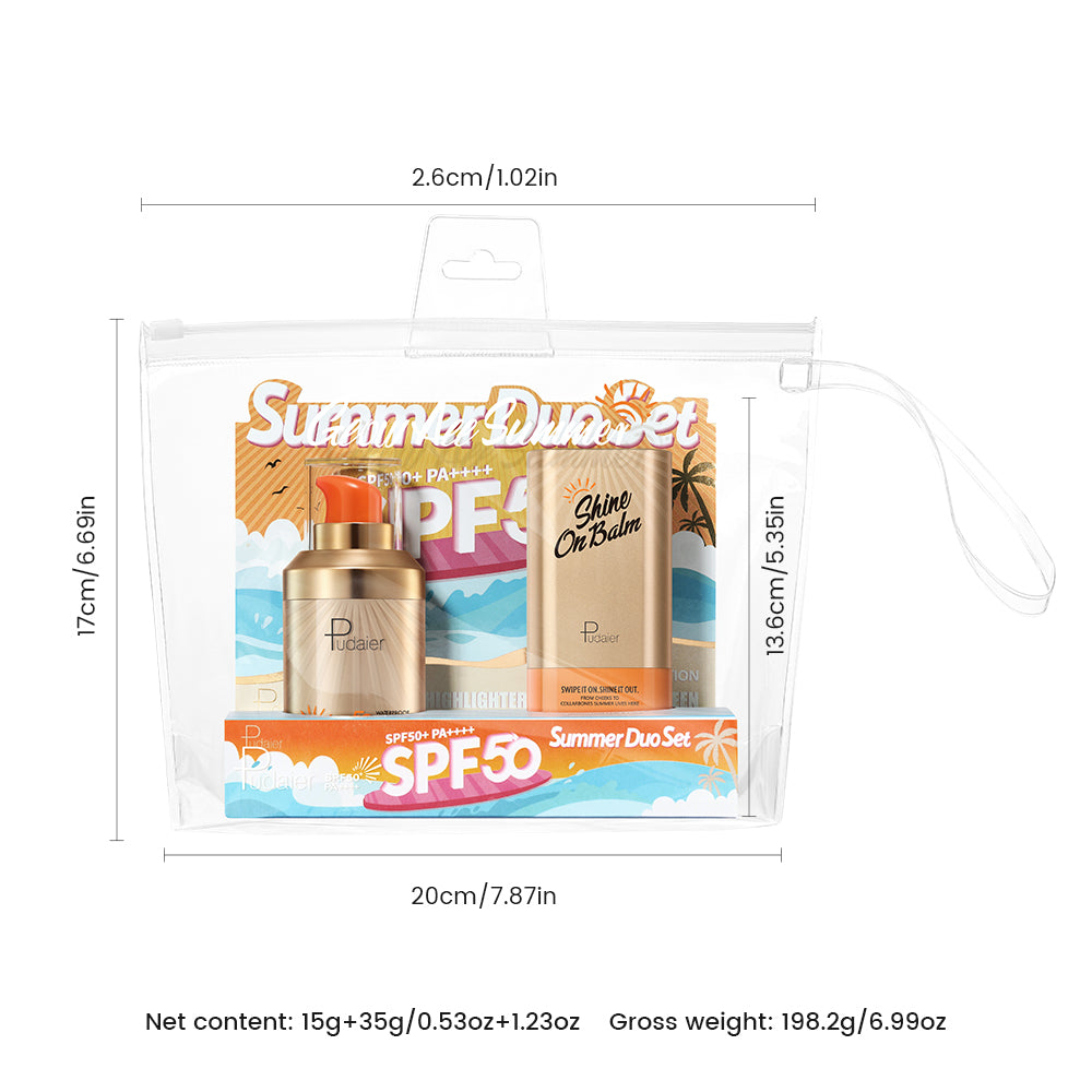 Pudaier® Summer Glow Duo Set-SPF 50+ Sunscreen & Shine On Highlighter Stick