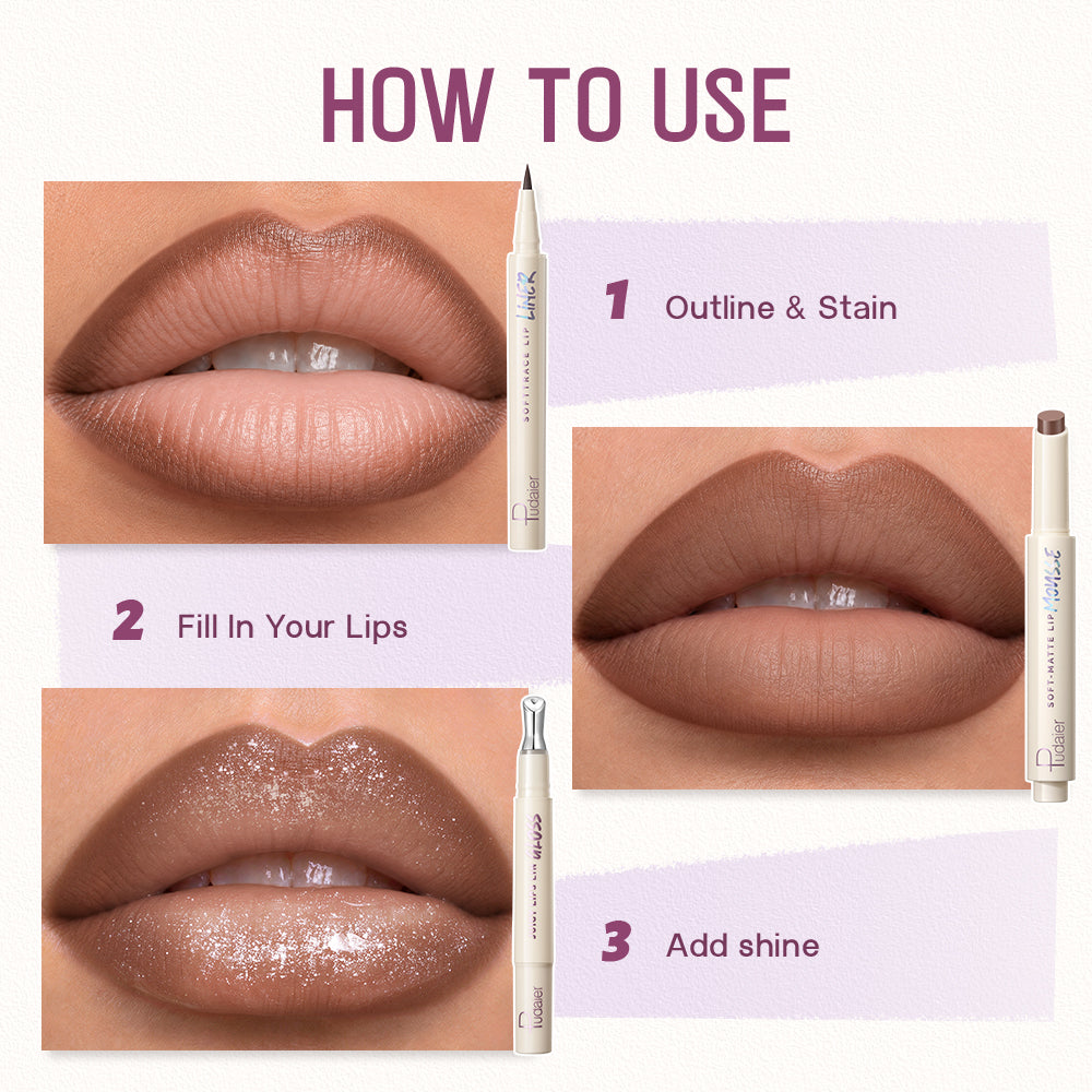 How to use guide for outline, fill, and shine lip steps